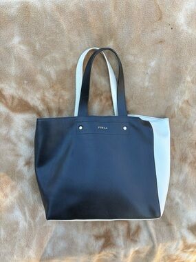 Furla Two-Tone Black and White Leather Tote